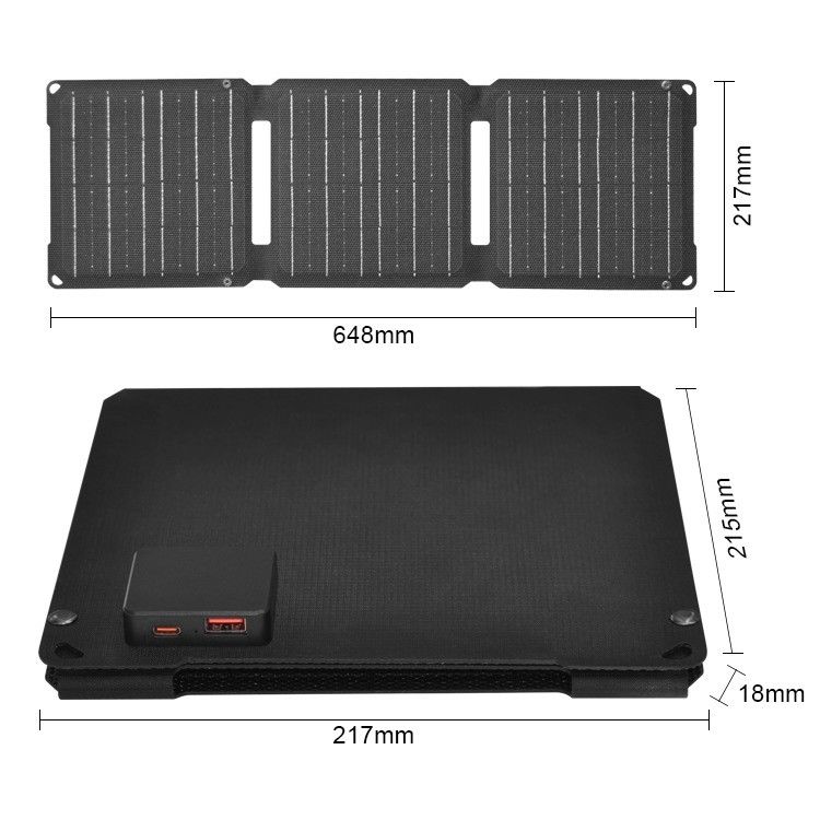 Thùng năng lượng mặt trời di động 20W với đầu ra USB Type-C và vật liệu bề mặt ETFE