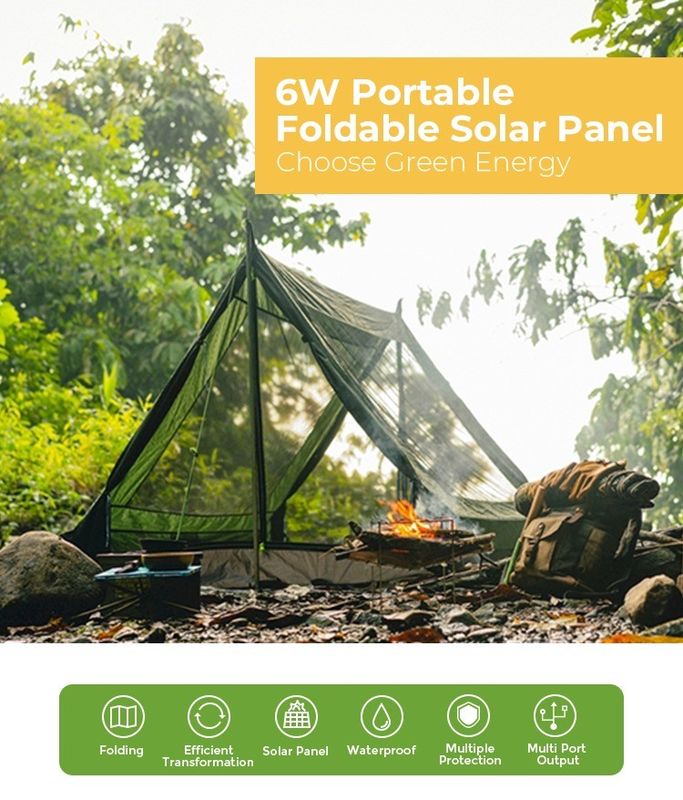 156.75mmx156.75mm Cell Size 6W Solar Panel Động tay và gấp cho cắm trại ngoài trời