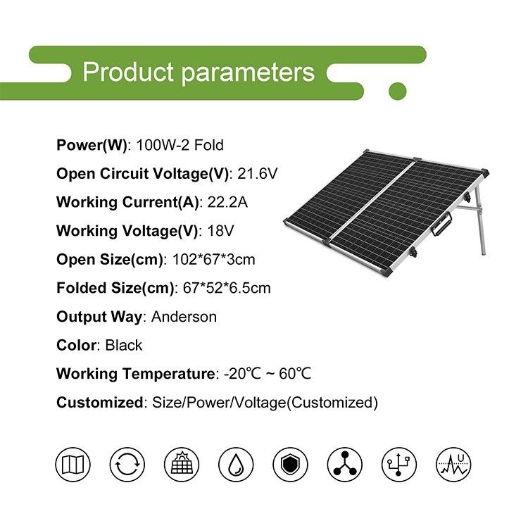 Champing Mono Photovoltaic 100W tấm pin mặt trời gấp CE/FCC/ROHS/PSE Chứng nhận 12 năm chế tạo